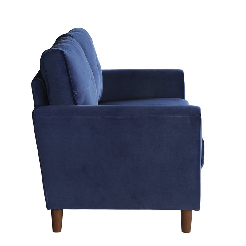 Sarah 57 Inch Loveseat- Blue Velvet- Stitch Tufting- Reversible Cushions