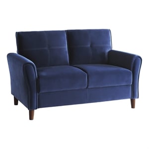 Sarah 57 Inch Loveseat- Blue Velvet- Stitch Tufting- Reversible Cushions