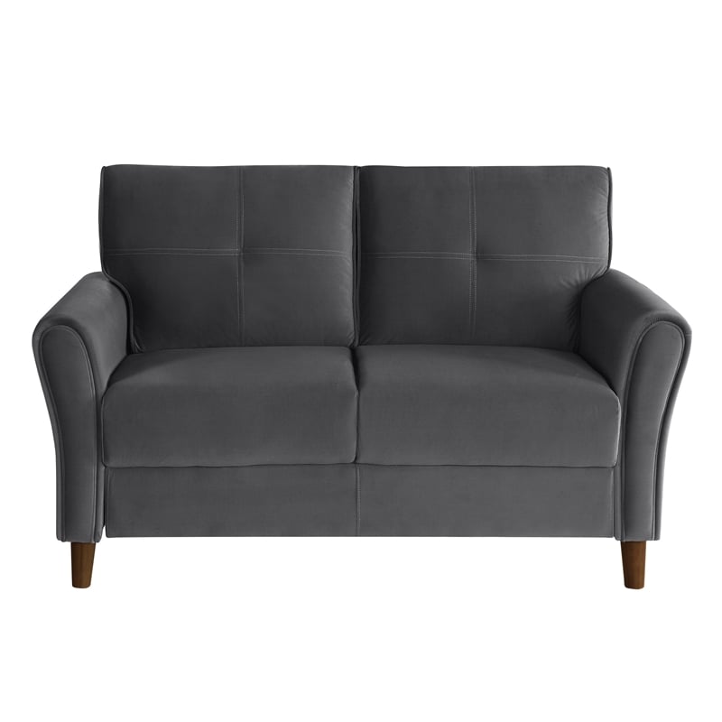 Sarah 57 Inch Loveseat- Gray Velvet- Stitch Tufting- Reversible Cushions