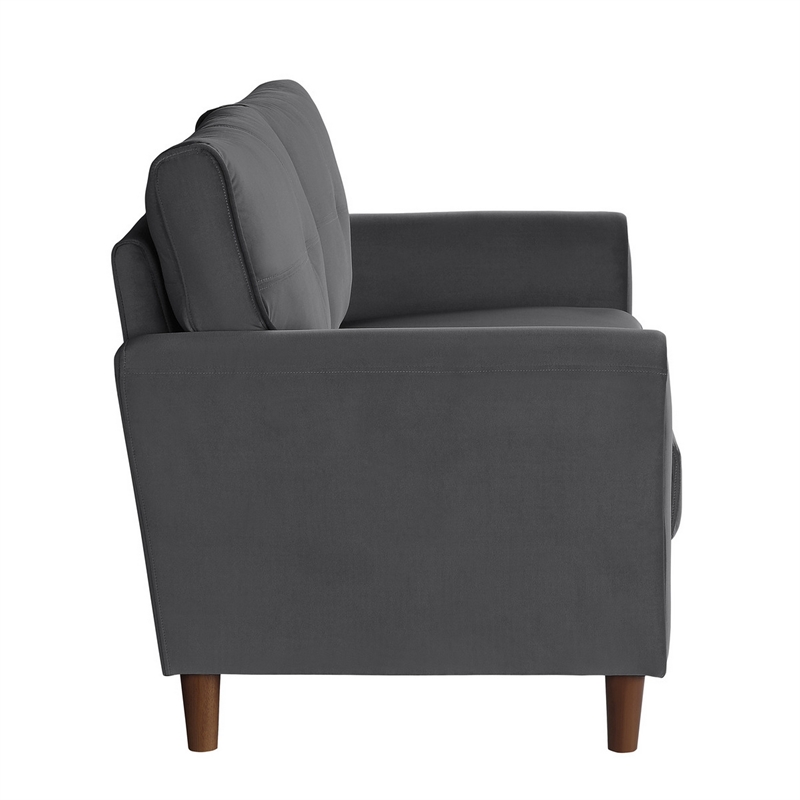 Sarah 57 Inch Loveseat- Gray Velvet- Stitch Tufting- Reversible Cushions
