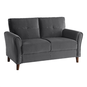 Sarah 57 Inch Loveseat- Gray Velvet- Stitch Tufting- Reversible Cushions