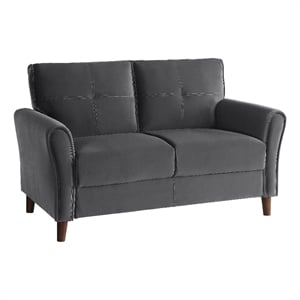 Sarah 57 Inch Loveseat- Gray Velvet- Stitch Tufting- Reversible Cushions