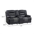 Liam 77 Inch Manual Recliner Loveseat- Cupholder Console- Gray Faux Leather