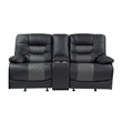 Liam 77 Inch Manual Recliner Loveseat- Cupholder Console- Gray Faux Leather