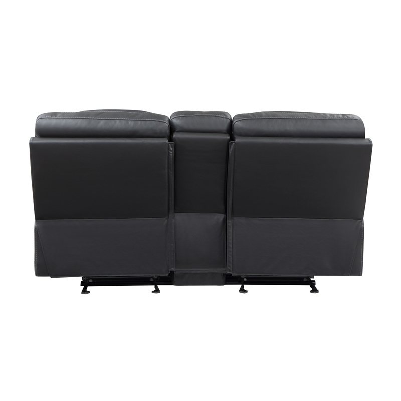 Liam 77 Inch Manual Recliner Loveseat- Cupholder Console- Gray Faux Leather