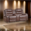 Paul 78 Inch Manual Recliner Loveseat- Cupholder Console Brown Faux Leather
