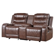 Paul 78 Inch Manual Recliner Loveseat- Cupholder Console Brown Faux Leather