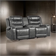 Paul 78 Inch Power Recliner Loveseat- Cupholder Console- Gray Faux Leather