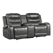 Paul 78 Inch Power Recliner Loveseat- Cupholder Console- Gray Faux Leather
