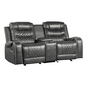 Paul 78 Inch Manual Recliner Loveseat- Cupholder Console Gray Faux Leather