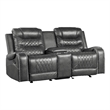 Paul 78 Inch Manual Recliner Loveseat- Cupholder Console Gray Faux Leather