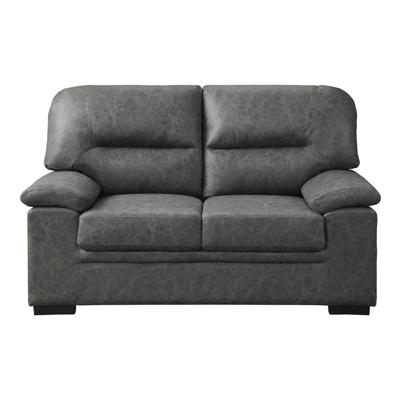 Gian 62 Inch Loveseat- Plush Dark Gray Microfiber- Pillow Top Armrests