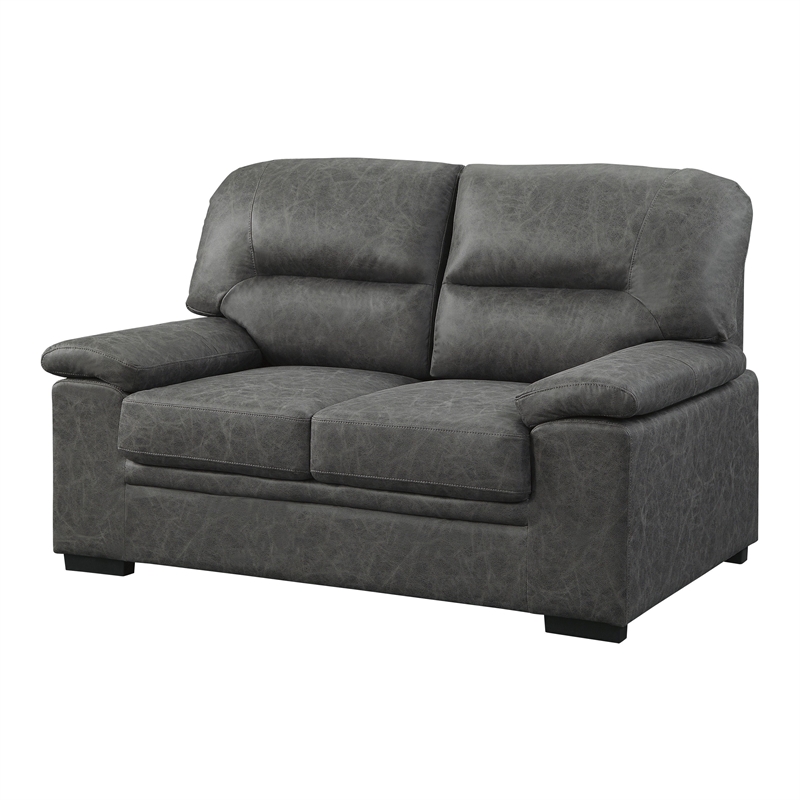 Gian 62 Inch Loveseat- Plush Dark Gray Microfiber- Pillow Top Armrests