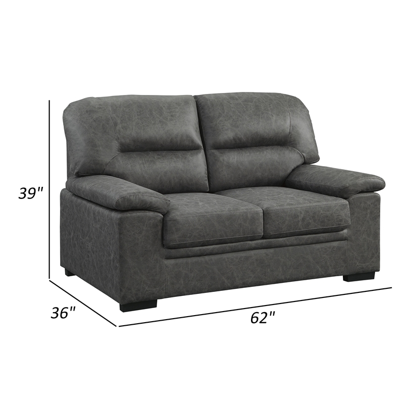 Gian 62 Inch Loveseat- Plush Dark Gray Microfiber- Pillow Top Armrests