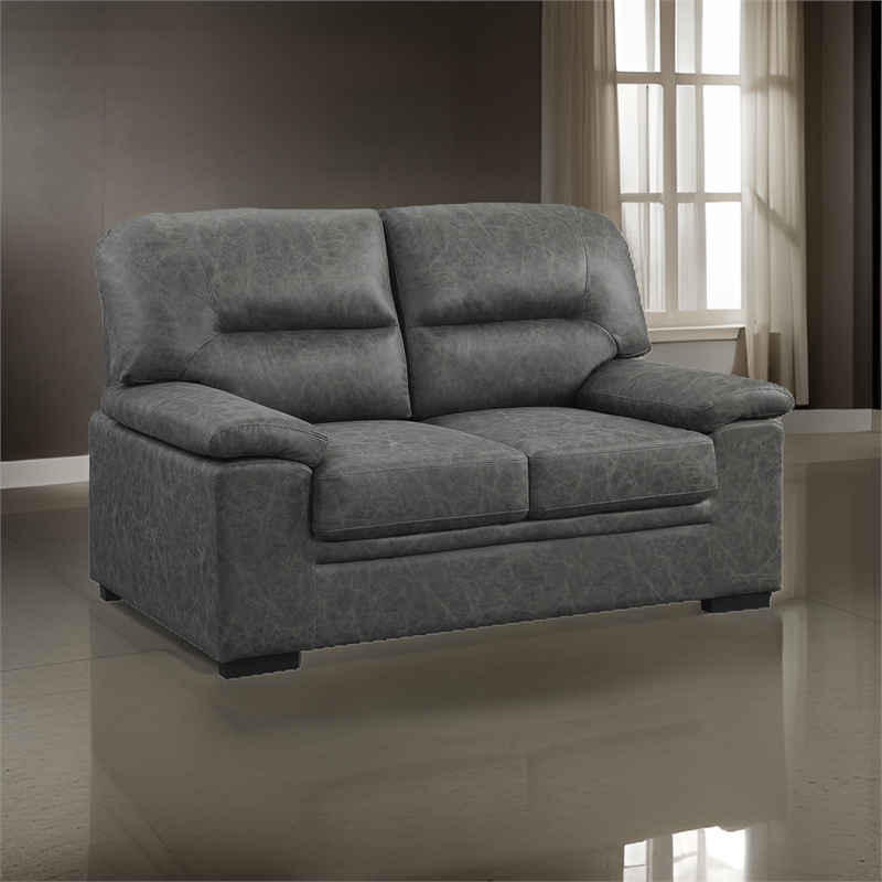 Gian 62 Inch Loveseat- Plush Dark Gray Microfiber- Pillow Top Armrests