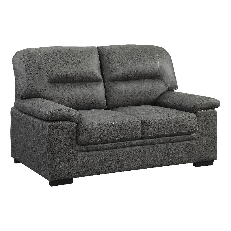 Gian 62 Inch Loveseat- Plush Dark Gray Microfiber- Pillow Top Armrests