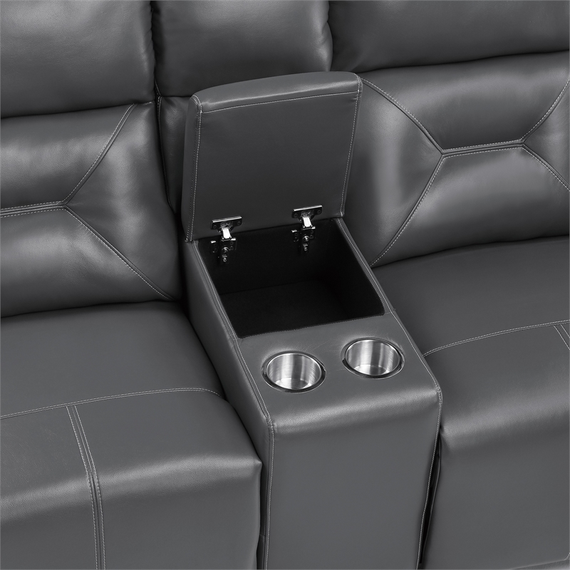 Well 73 Inch Power Double Recliner Loveseat- Dark Gray Faux Leather- Wood