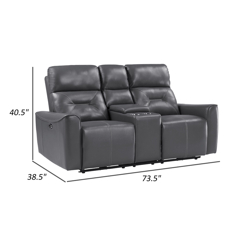 Well 73 Inch Power Double Recliner Loveseat- Dark Gray Faux Leather- Wood