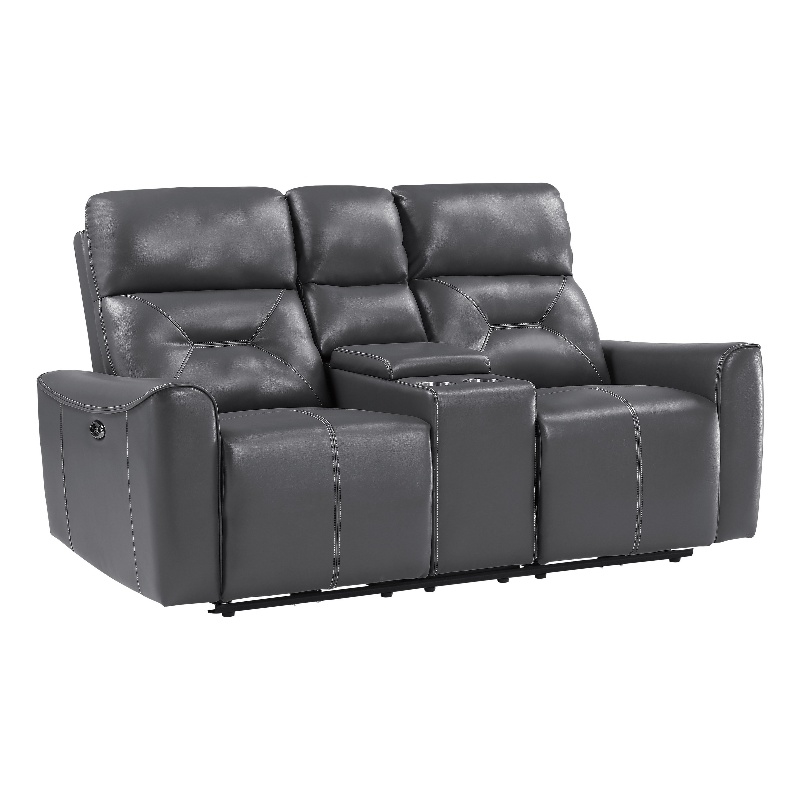 Well 73 Inch Power Double Recliner Loveseat- Dark Gray Faux Leather- Wood