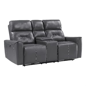 Well 73 Inch Power Double Recliner Loveseat- Dark Gray Faux Leather- Wood