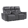 Well 73 Inch Power Double Recliner Loveseat- Dark Gray Faux Leather- Wood