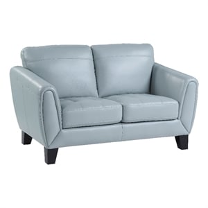 Sofy 61 Inch Loveseat- Aqua Blue Top Grain and Faux Leather- Solid Wood