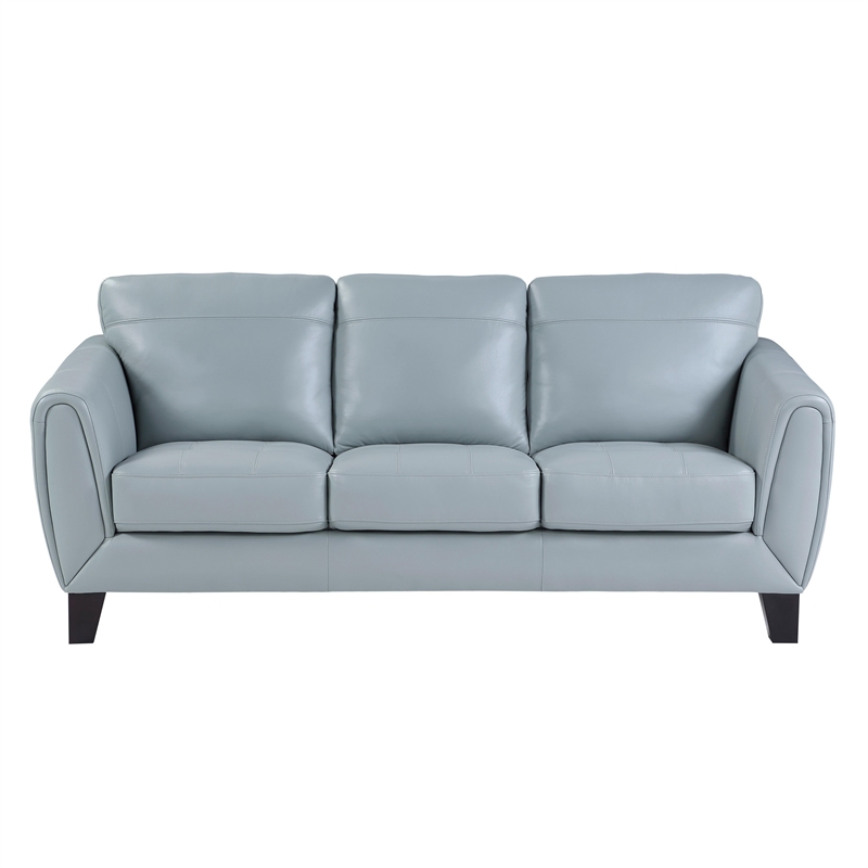 Sofy 83 Inch Sofa- Aqua Blue Top Grain and Faux Leather- Solid Wood Feet
