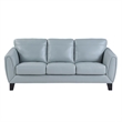 Sofy 83 Inch Sofa- Aqua Blue Top Grain and Faux Leather- Solid Wood Feet