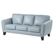 Sofy 83 Inch Sofa- Aqua Blue Top Grain and Faux Leather- Solid Wood Feet