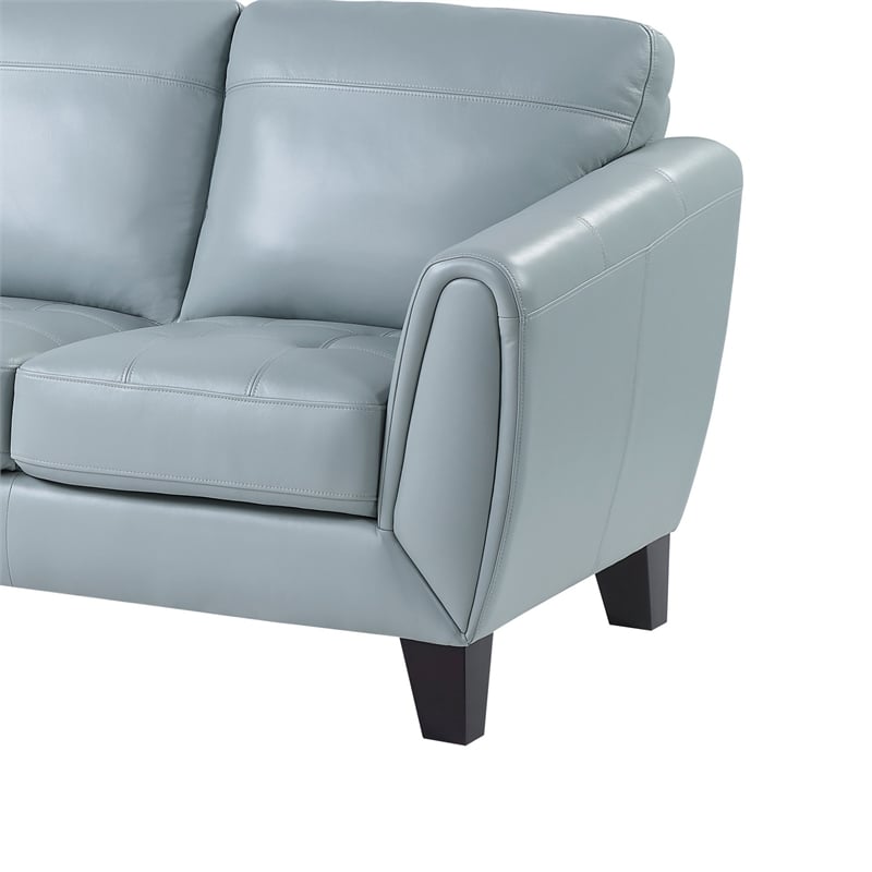 Sofy 83 Inch Sofa- Aqua Blue Top Grain and Faux Leather- Solid Wood Feet