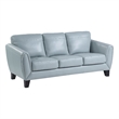 Sofy 83 Inch Sofa- Aqua Blue Top Grain and Faux Leather- Solid Wood Feet