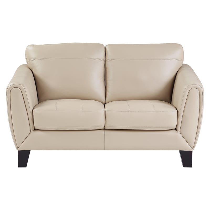 Sofy 61 Inch Loveseat- Beige Top Grain and Faux Leather- Solid Wood Feet