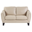 Sofy 61 Inch Loveseat- Beige Top Grain and Faux Leather- Solid Wood Feet