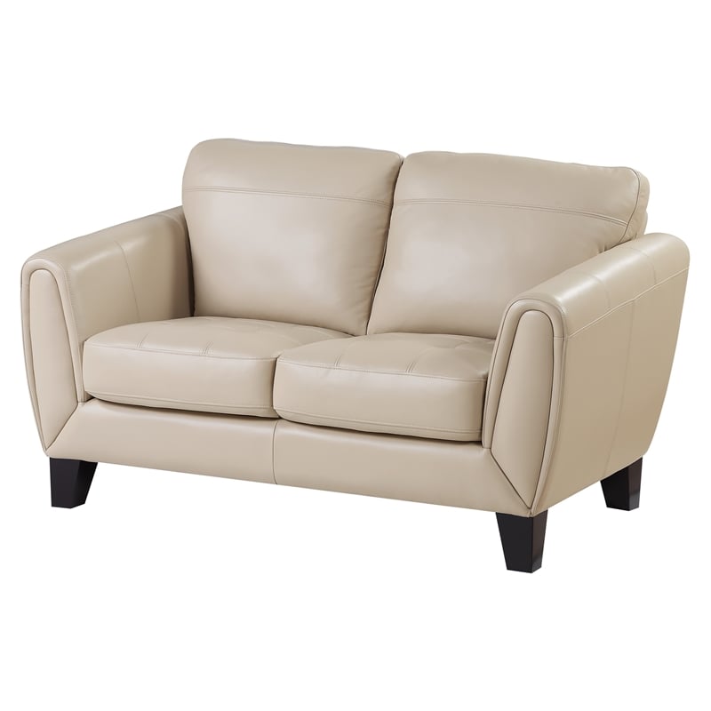 Sofy 61 Inch Loveseat- Beige Top Grain and Faux Leather- Solid Wood Feet