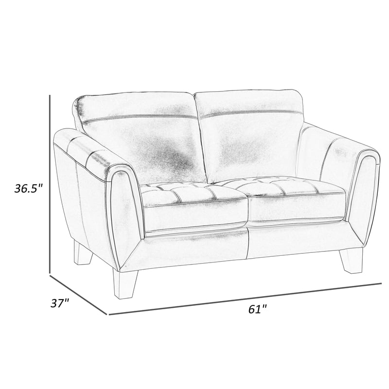 Sofy 61 Inch Loveseat- Beige Top Grain and Faux Leather- Solid Wood Feet