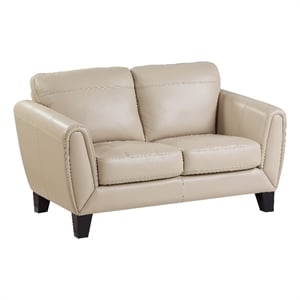 Sofy 61 Inch Loveseat- Beige Top Grain and Faux Leather- Solid Wood Feet