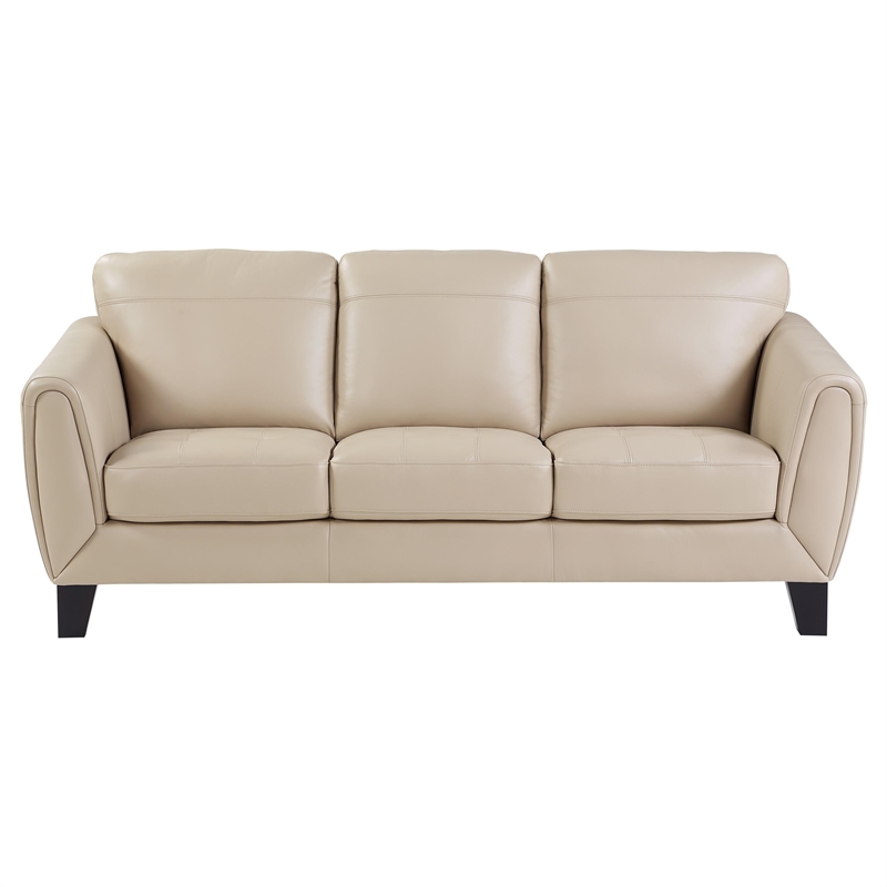Sofy 83 Inch Sofa- Beige Top Grain and Faux Leather- Solid Wood Feet