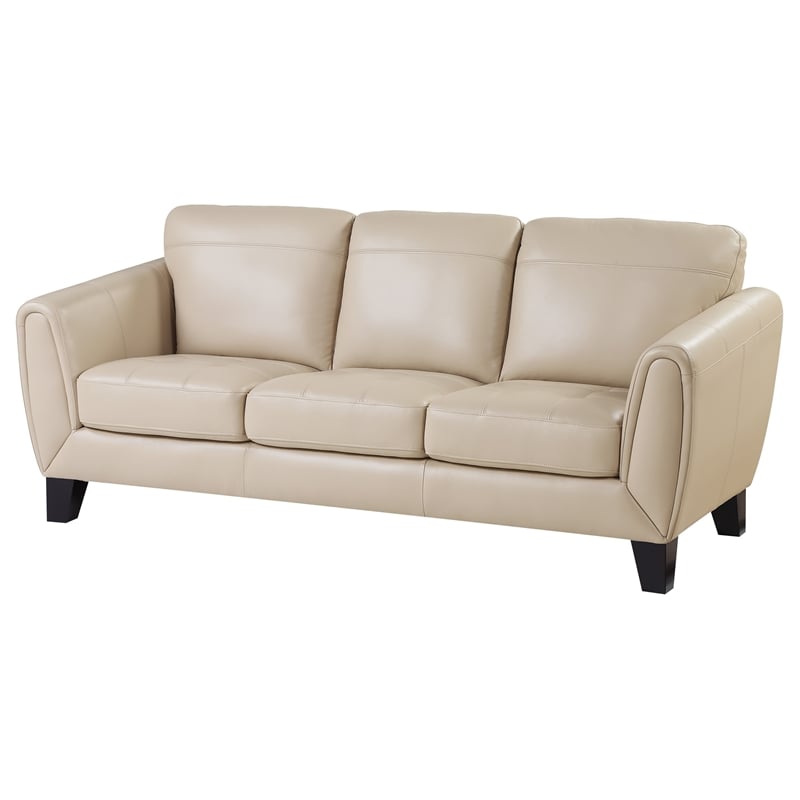 Sofy 83 Inch Sofa- Beige Top Grain and Faux Leather- Solid Wood Feet