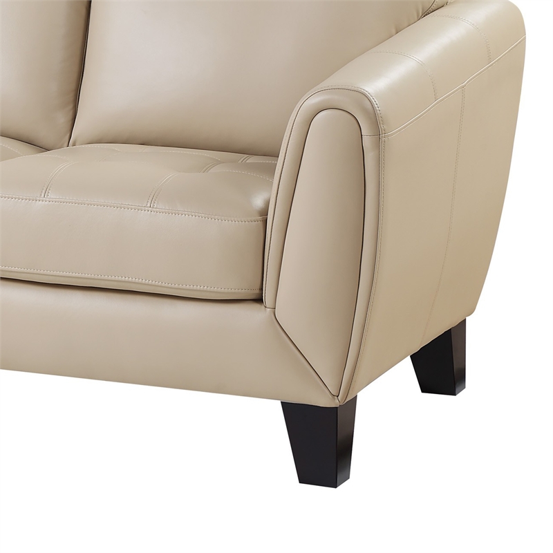 Sofy 83 Inch Sofa- Beige Top Grain and Faux Leather- Solid Wood Feet