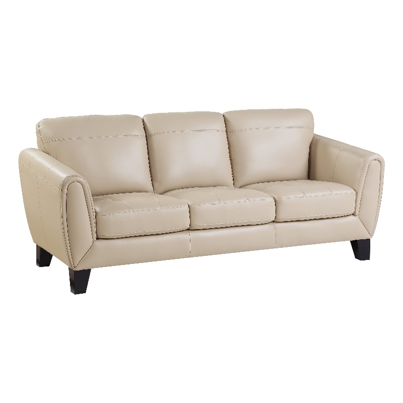 Sofy 83 Inch Sofa- Beige Top Grain and Faux Leather- Solid Wood Feet