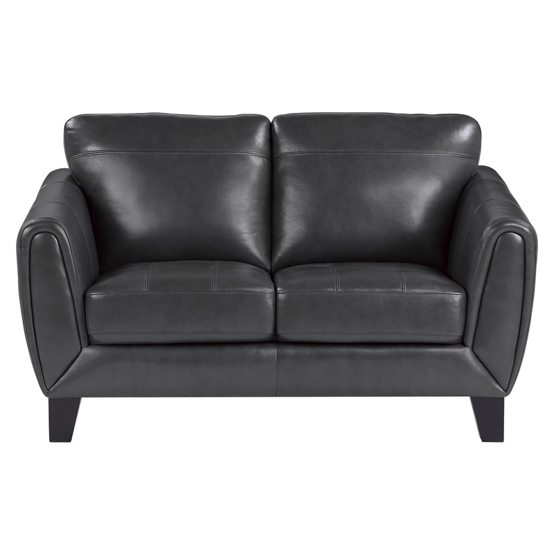 Sofy 61 Inch Loveseat- Dark Gray Top Grain and Faux Leather- Solid Wood