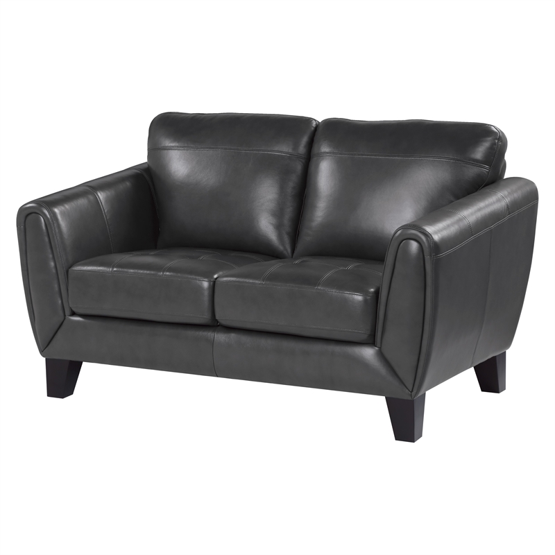 Sofy 61 Inch Loveseat- Dark Gray Top Grain and Faux Leather- Solid Wood