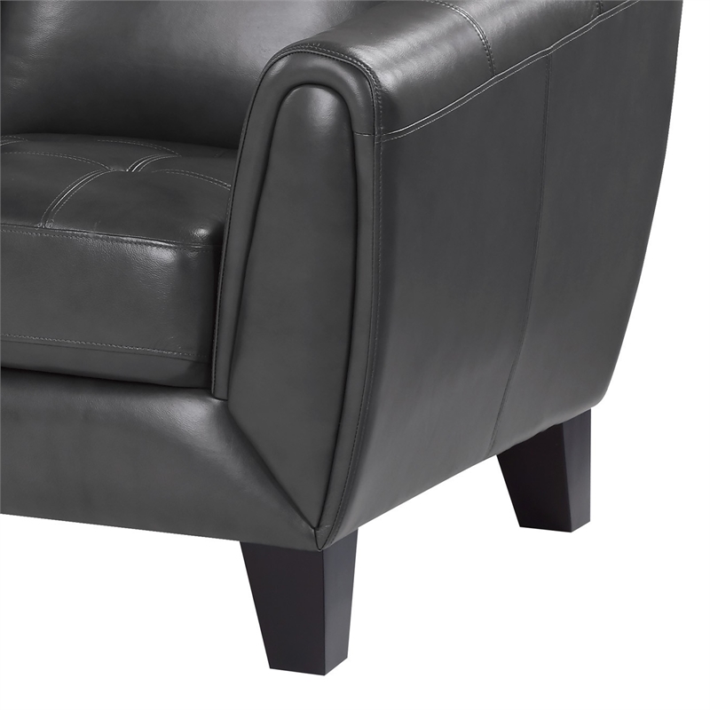 Sofy 61 Inch Loveseat- Dark Gray Top Grain and Faux Leather- Solid Wood