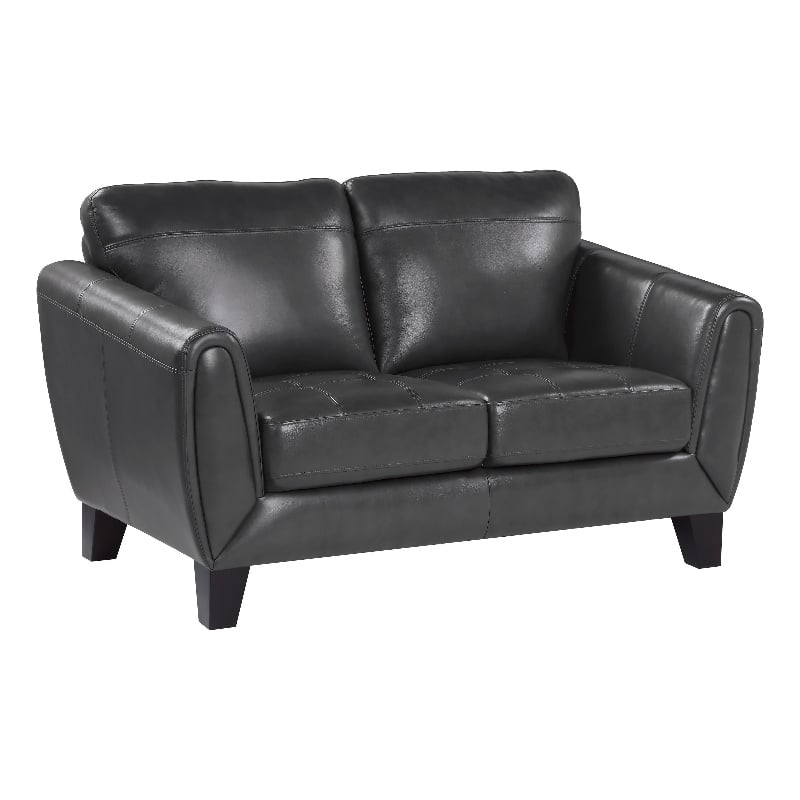 Sofy 61 Inch Loveseat- Dark Gray Top Grain and Faux Leather- Solid Wood