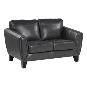 Sofy 61 Inch Loveseat- Dark Gray Top Grain and Faux Leather- Solid Wood
