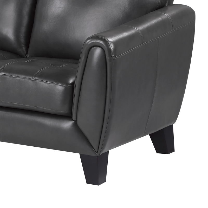 Sofy 83 Inch Sofa- Dark Gray Top Grain and Faux Leather- Solid Wood Feet