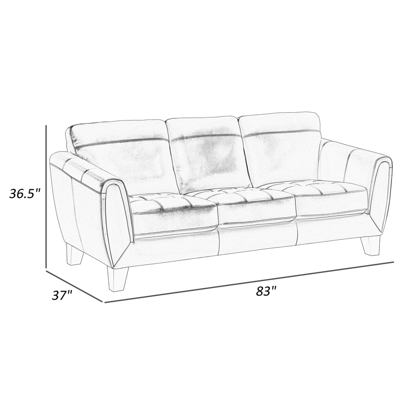 Sofy 83 Inch Sofa- Dark Gray Top Grain and Faux Leather- Solid Wood Feet