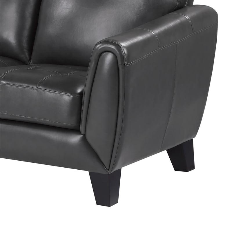 Sofy 83 Inch Sofa- Dark Gray Top Grain and Faux Leather- Solid Wood Feet