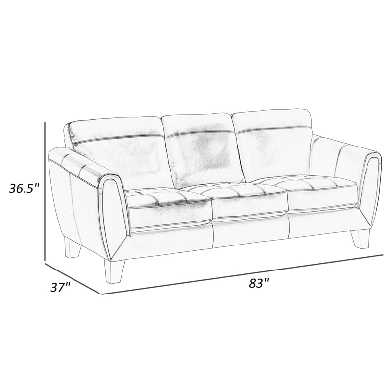 Sofy 83 Inch Sofa- Dark Gray Top Grain and Faux Leather- Solid Wood Feet