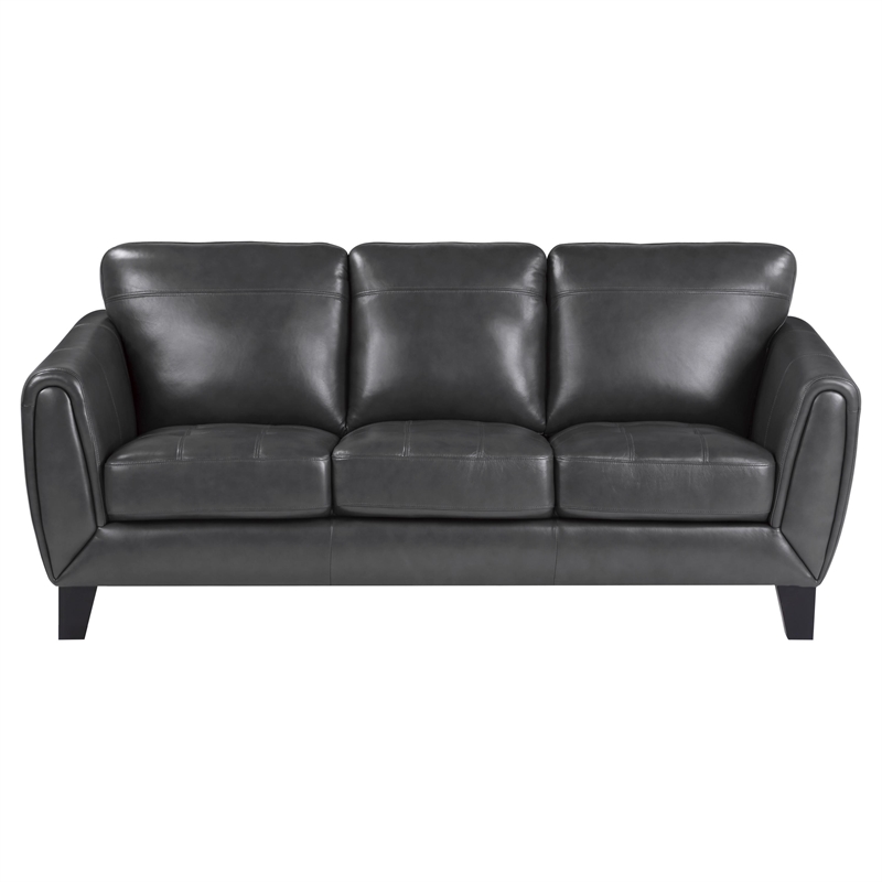 Sofy 83 Inch Sofa- Dark Gray Top Grain and Faux Leather- Solid Wood Feet